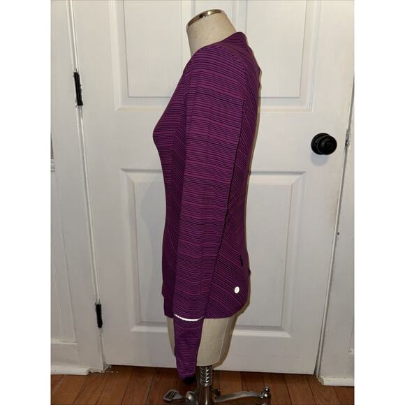 Lululemon Kanto Catch Me Long Sleeve Berry Stripe Size 4 Thumb Holes - Picture 3 of 7